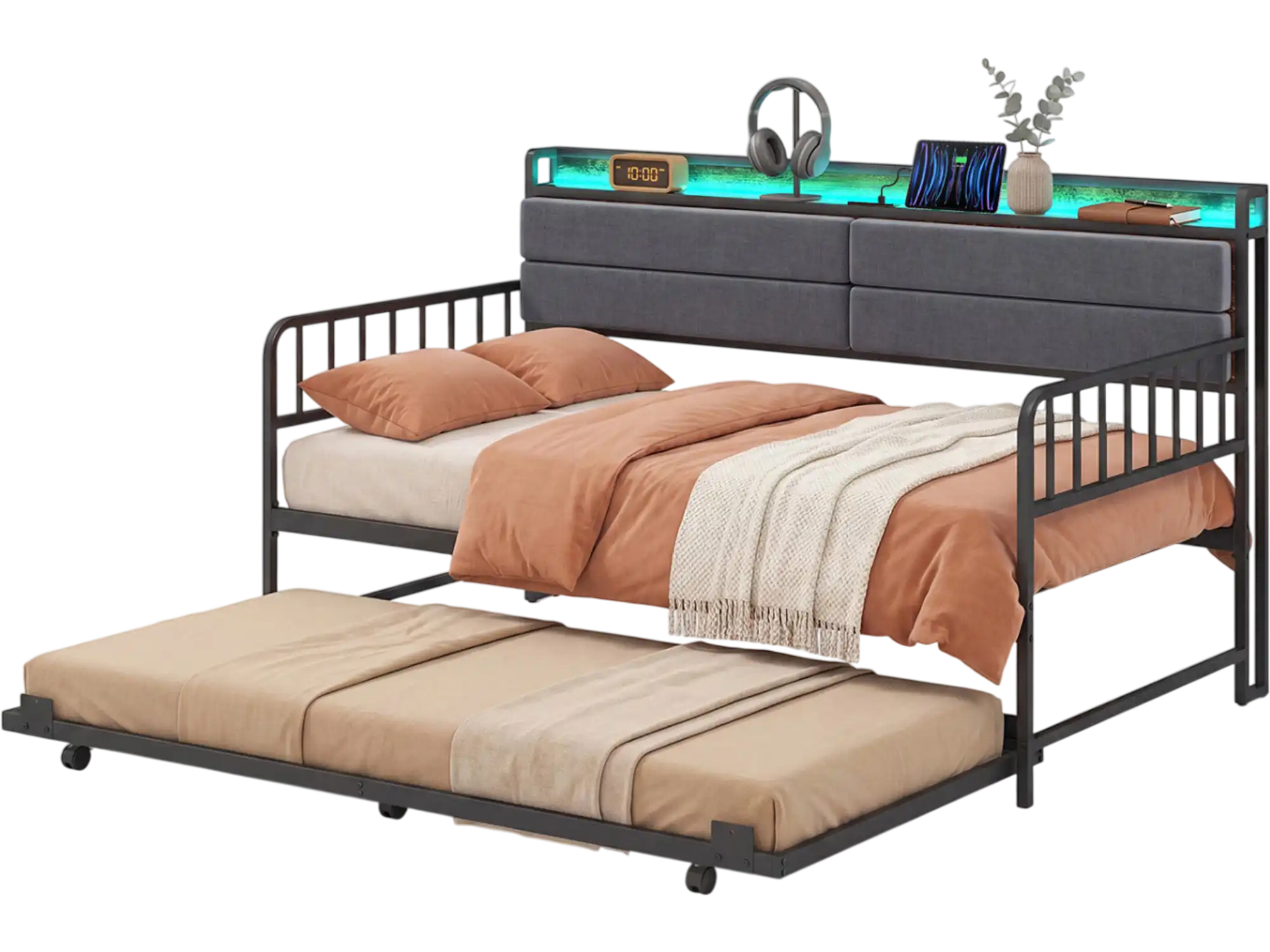 Costway Twin Metal Daybed with Trundle Headboard Bed Frame 20317145 New