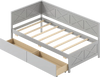 Twin size gray daybed with two storage drawers, featuring sturdy wooden construction and slats for mattress support.