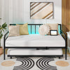 Adjustable metal twin size daybed in black featuring a cozy LED light and convenient charging station with remote.