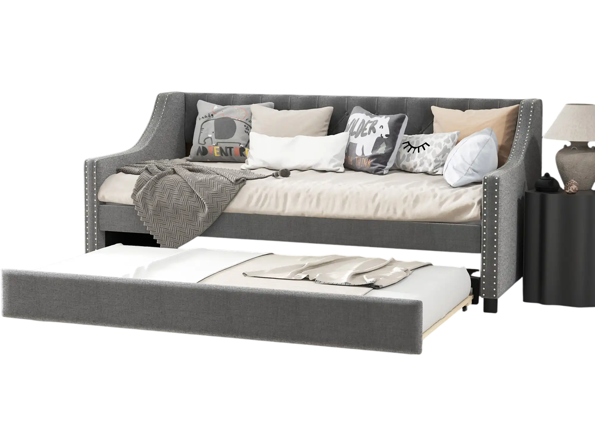 Costway Twin Daybed with Trundle Upholstered Sofa Bed Gray 56174928 New