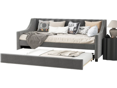 Costway Twin Daybed with Trundle Upholstered Sofa Bed Gray 56174928 New