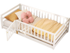 Twin size floor bed with high fence and door, crafted from sturdy pine wood, ideal for children's safety and play.