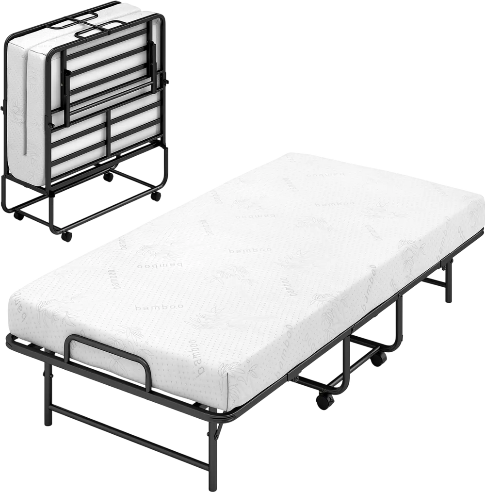 Twin Size Folding Bed with 5-Inch Mattress Rollaway Guest Bed with Memory Foam Mattress