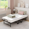 Twin size folding bed with 5-inch gel memory foam mattress, featuring a sturdy metal frame and wheels for easy mobility.
