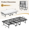 Dimensions of twin size folding bed with 5-inch gel memory foam mattress, showcasing weight capacity and space-saving.