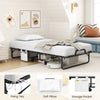 Twin size folding bed with 5-inch foam mattress, heavy-duty frame, and side storage pocket for convenient use.