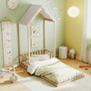 Twin Size House Bed with House Shape Roof and Semi-Fence-Natural - Gallery View 1 of 9