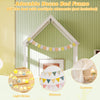 Twin size house bed frame in white with a house shape roof, designed for safety and DIY customization in kids' rooms.