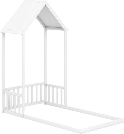 Costway Twin House Bed with Roof & Semi-Fence 59202002 New