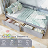 Twin size gray house bed with roof, featuring 2 spacious drawers for clothes and toys, ideal for kids' rooms.