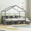 Twin Size House Bed with Roof with 14 Storage Cubes and Enclosed Cabinet-Gray - Gallery View 1 of 10