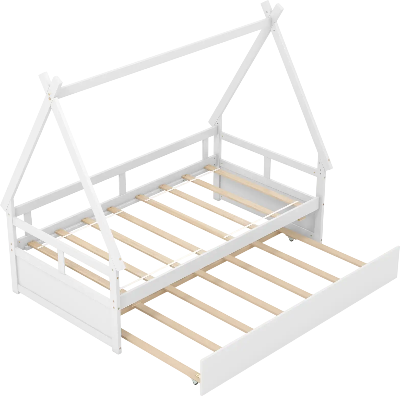 Costway Twin House Bed Frame with Trundle Safety Guardrail 95682743 New