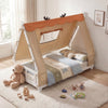 Twin Size House Floor Wood Bed with Tent-White - Gallery View 1 of 10