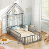 Twin Size House Floor Bed with House-shaped Headboard-Gray - Gallery View 1 of 10