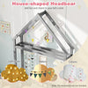House-shaped headboard in gray for twin size floor bed, designed for kids' rooms with decorative options for.