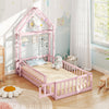 Twin Size House Floor Bed with House-shaped Headboard-Pink - Gallery View 1 of 6