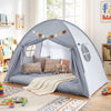 Twin size grey indoor canopy tent for kids with windows, perfect for playrooms and sleepovers, featuring a cozy design.