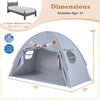 Twin size indoor canopy tent for kids in grey, featuring 2 windows and spacious 79" x 39" x 48" design for playtime fun.