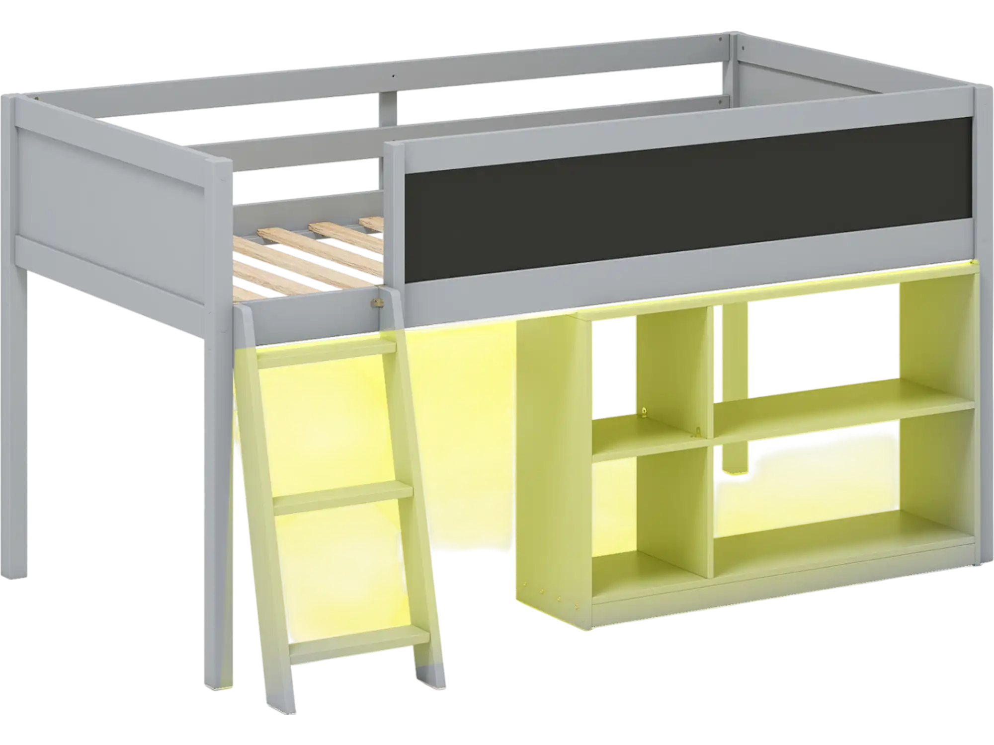 Costway Twin Kids Loft Bed w/ LED Lights & Removable Bookcase 55230893 New