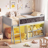Twin size kids loft bed in gray featuring a cozy under-bed space for reading nook or hidden storage and a 3-step ladder.