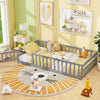 Twin Size Kids Wood Montessori Floor Bed with Door and Fence-Gray - Gallery View 1 of 10