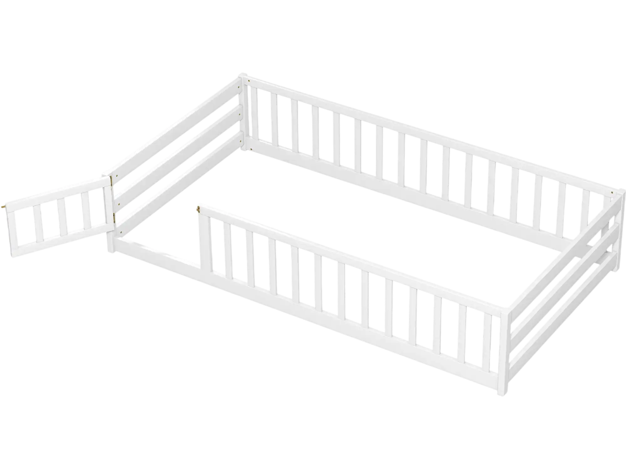Costway Twin Kids Wood Montessori Floor Bed w/ Door Fence 45876239 New