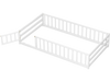 Twin size kids wood Montessori floor bed in white with safety fence and door, perfect for sleeping and playing.