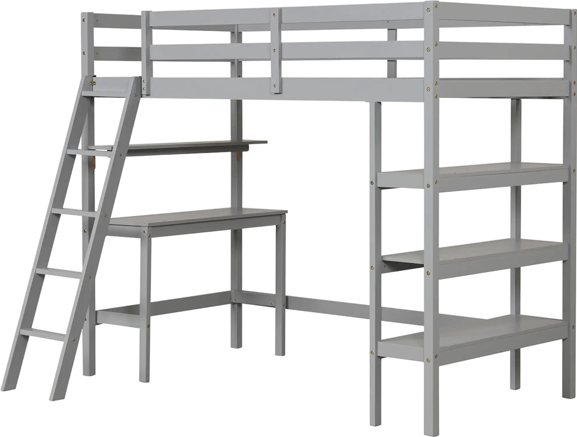 Costway Twin Loft Bed with Desk & Bookshelves for Kids Teens 74256318 New