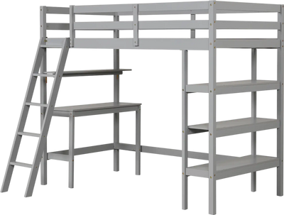 Costway Twin Loft Bed with Desk & Bookshelves for Kids Teens 74256318 New