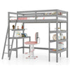 Twin size gray loft bed with desk and bookshelves, featuring sturdy wood construction and full-length guardrails for.