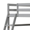 Twin size loft bed in gray with integrated ladder and guardrails, featuring a desk and bookshelves for kids' rooms.