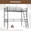 Dimensions of the Twin Size Loft Bed with ladder and guardrails, featuring a sturdy metal frame and 330 lbs capacity.