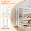 Twin size loft bed in white with sturdy 4-step ladder and storage shelves for organized space and secure access.