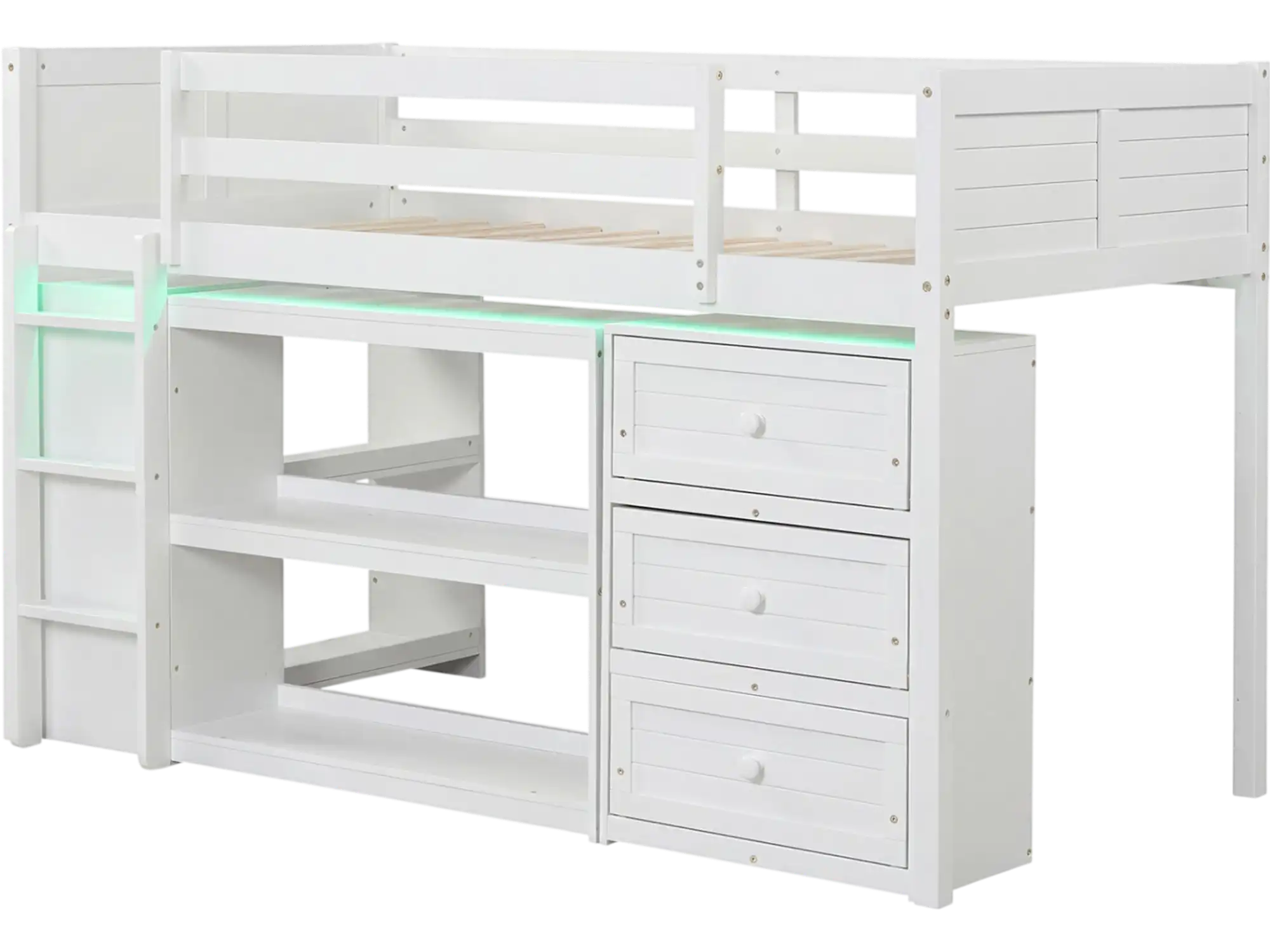 Costway Twin Loft Bed with LED Lights and Underbed Space 74395130 New