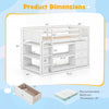 Twin size loft bed with LED lights, under-bed storage, and dimensions for kids' bedroom organization and play.