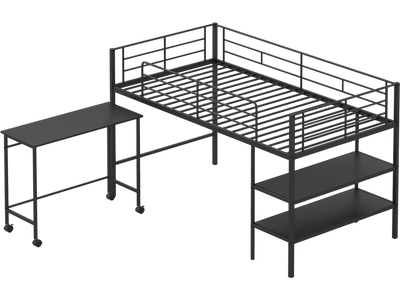 Costway Twin Loft Bed w/ Rolling Desk & Bookshelf 70917324 New