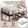 Twin size loft bed with rolling desk and bookshelf, sturdy black metal frame, perfect for studying and storage.