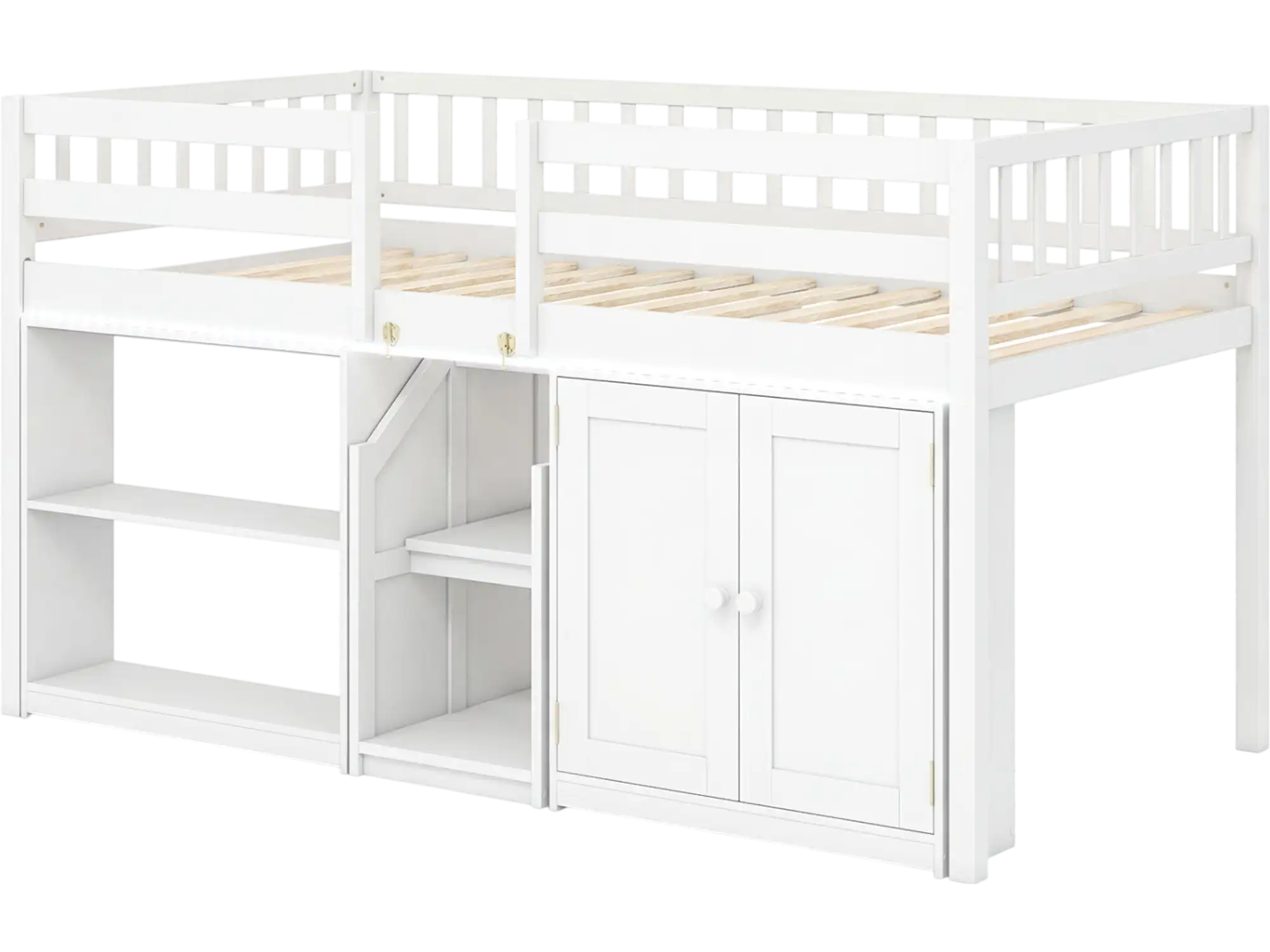 Costway Twin Low Loft Bed Kids Wooden Frame LED Lights 24169910 New