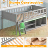 Twin size loft bed in gray with adjustable LED lights, bookshelves, guardrails, and sturdy plywood slats for kids.