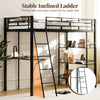 Stable inclined ladder for the Twin Size Loft Bed with Desk and Shelves, featuring a heavy-duty black metal frame.