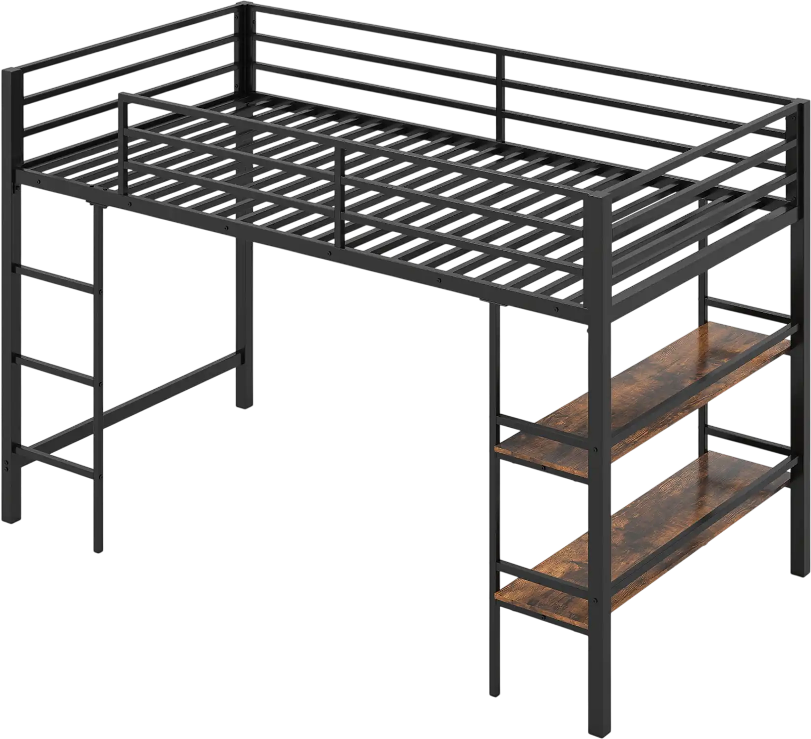 Costway Twin Low Loft Bed w/ Ladder & Storage Shelves Metal Frame 30674555 New