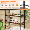 Integrated storage shelves with anti-falling baffles for books and toys under the Twin Size Low Loft Bed in black.