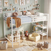 Twin Size Low Loft Bed with Ladder and Storage Shelves Metal Frame for Boys Girls-White - Gallery View 1 of 11