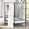 Twin size metal canopy bed frame with slat support, featuring 4 posts for curtains and a sturdy rustproof design.
