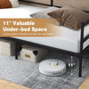 Twin size metal daybed frame with 11" under-bed clearance for storage, featuring sturdy metal slats and non-slip foot.