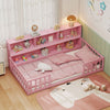 Twin Size Montessori Floor Bed with Bookcase-Pink - Gallery View 1 of 10