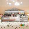 Twin size Montessori floor bed in gray with storage compartments and shelf, designed for children's play and sleep.