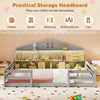 Twin size Montessori floor bed in gray with practical storage headboard, ideal for organizing children's books and toys.