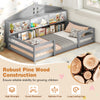 Twin size Montessori floor bed in gray featuring robust pine wood construction and practical storage for children's.