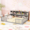 Twin Size Montessori Floor Bed with Bookcase-Gray - Gallery View 1 of 11